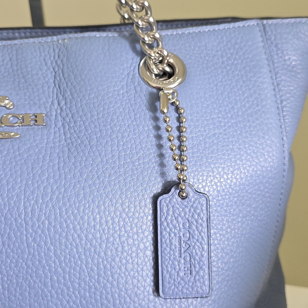 COACH C1566 Periwinkle Blue Pebbled Leather Marlie Tote Silver Chain Strap EUC - Picture 6 of 17